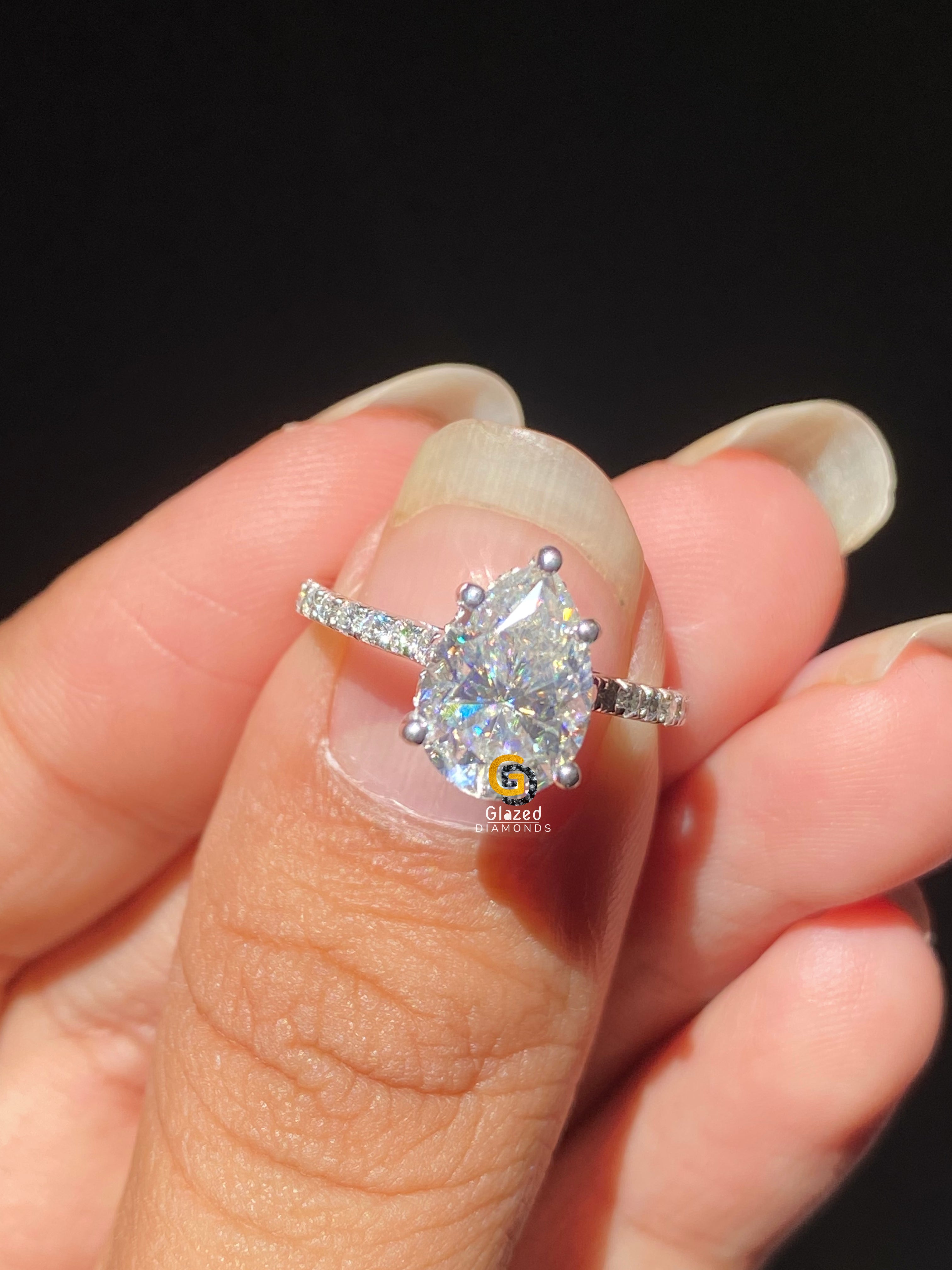 3 CT Pear Cut Pave Set Moissanite Engagement Ring For Her