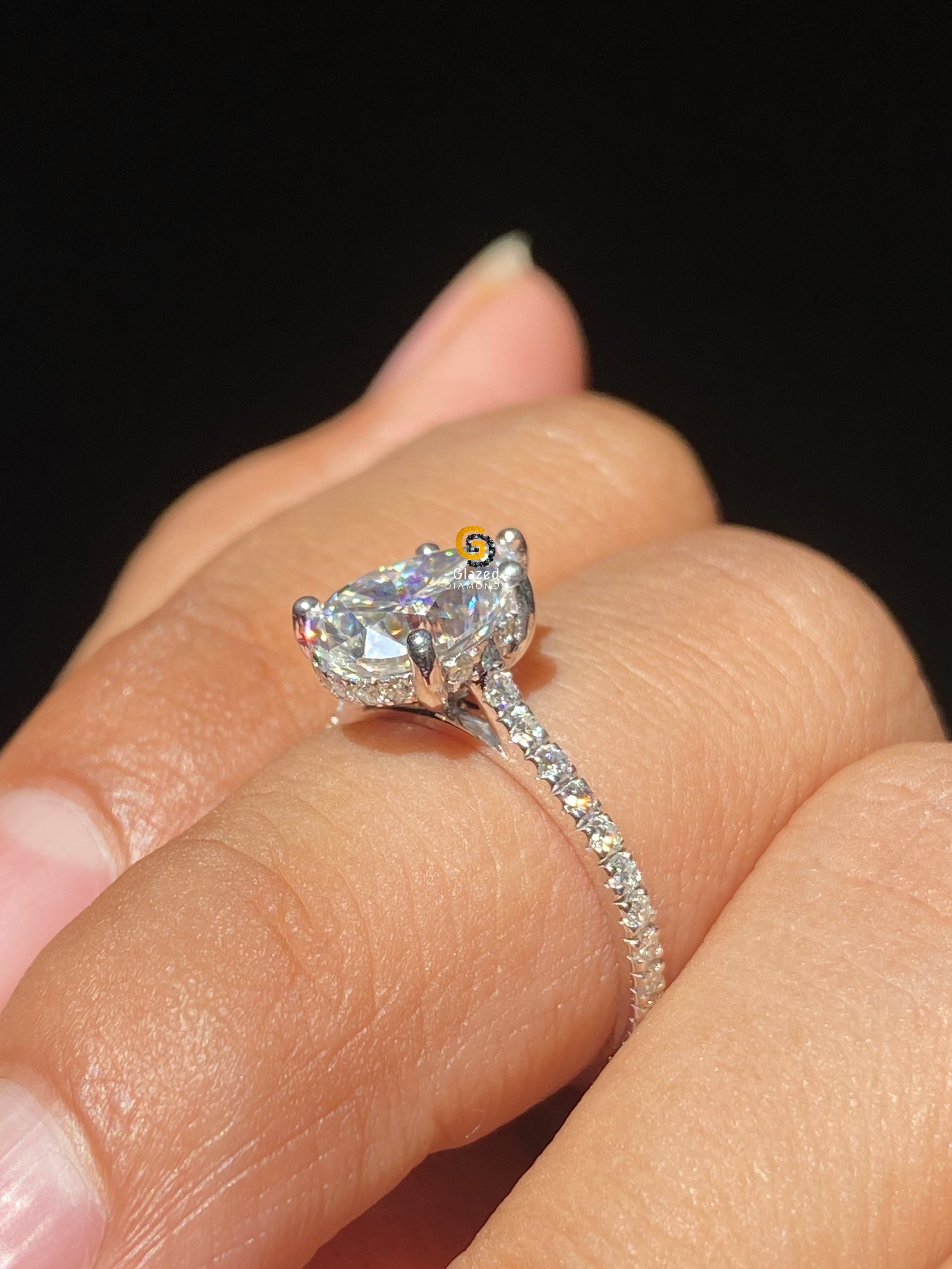 3 CT Pear Cut Pave Set Moissanite Engagement Ring For Her