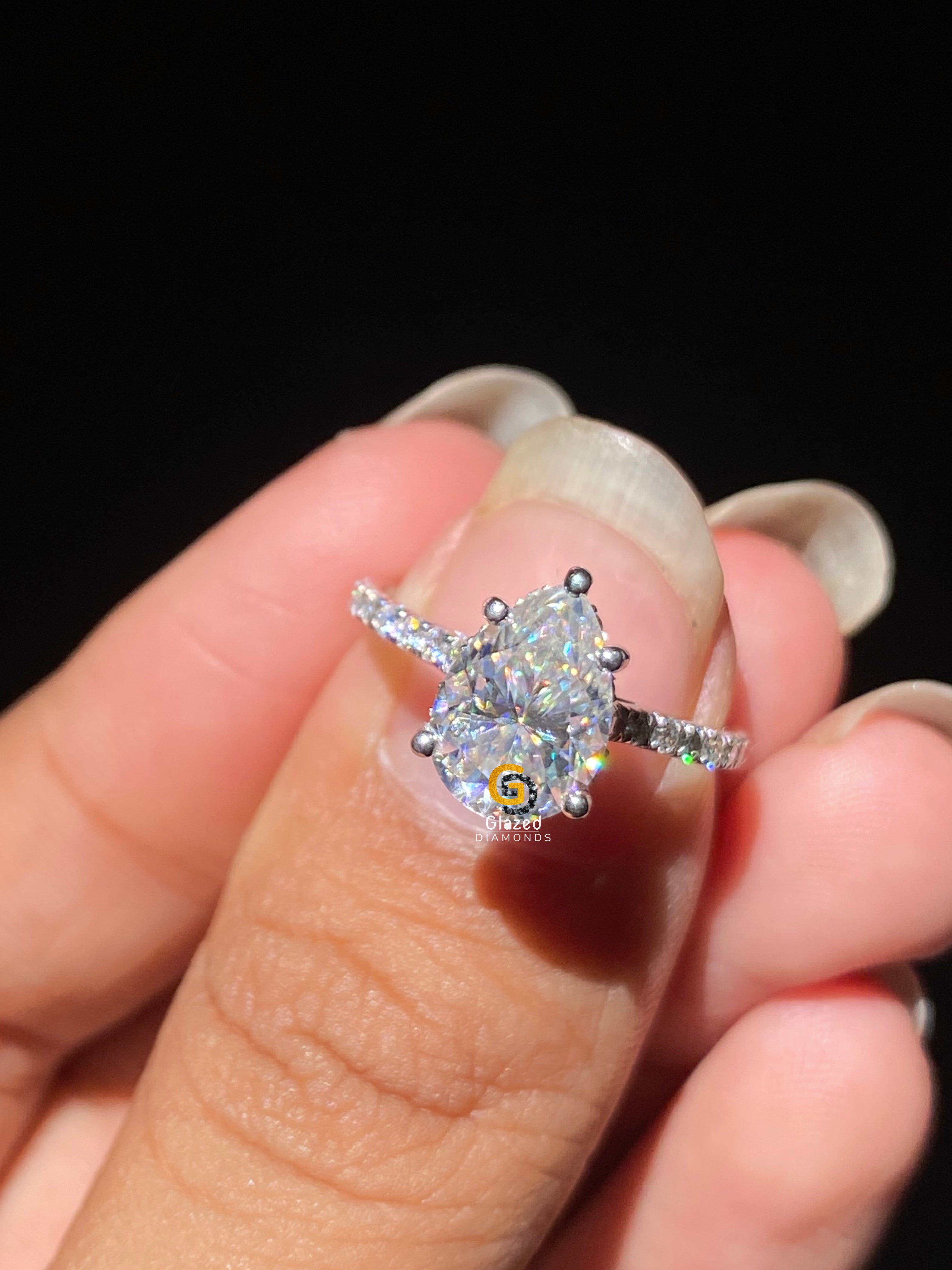3 CT Pear Cut Pave Set Moissanite Engagement Ring For Her