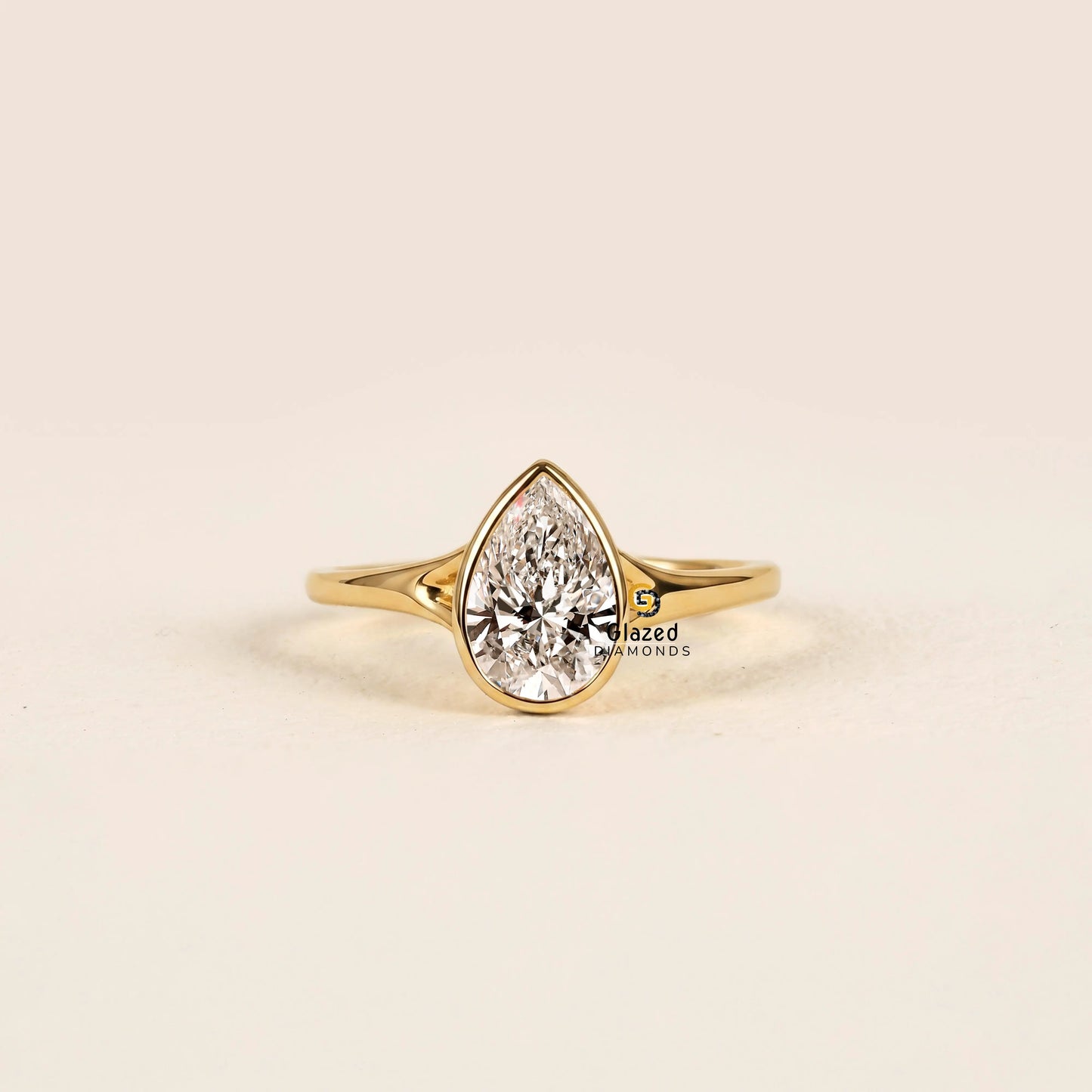 Pear Bezel Set Lab Diamond Wedding Ring For Women