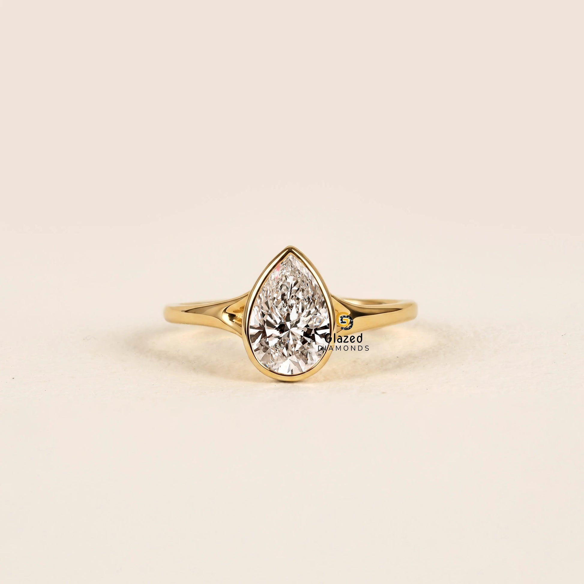 Pear Bezel Set Lab Diamond Wedding Ring For Women