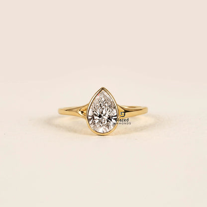 Pear Bezel Set Lab Diamond Wedding Ring For Women