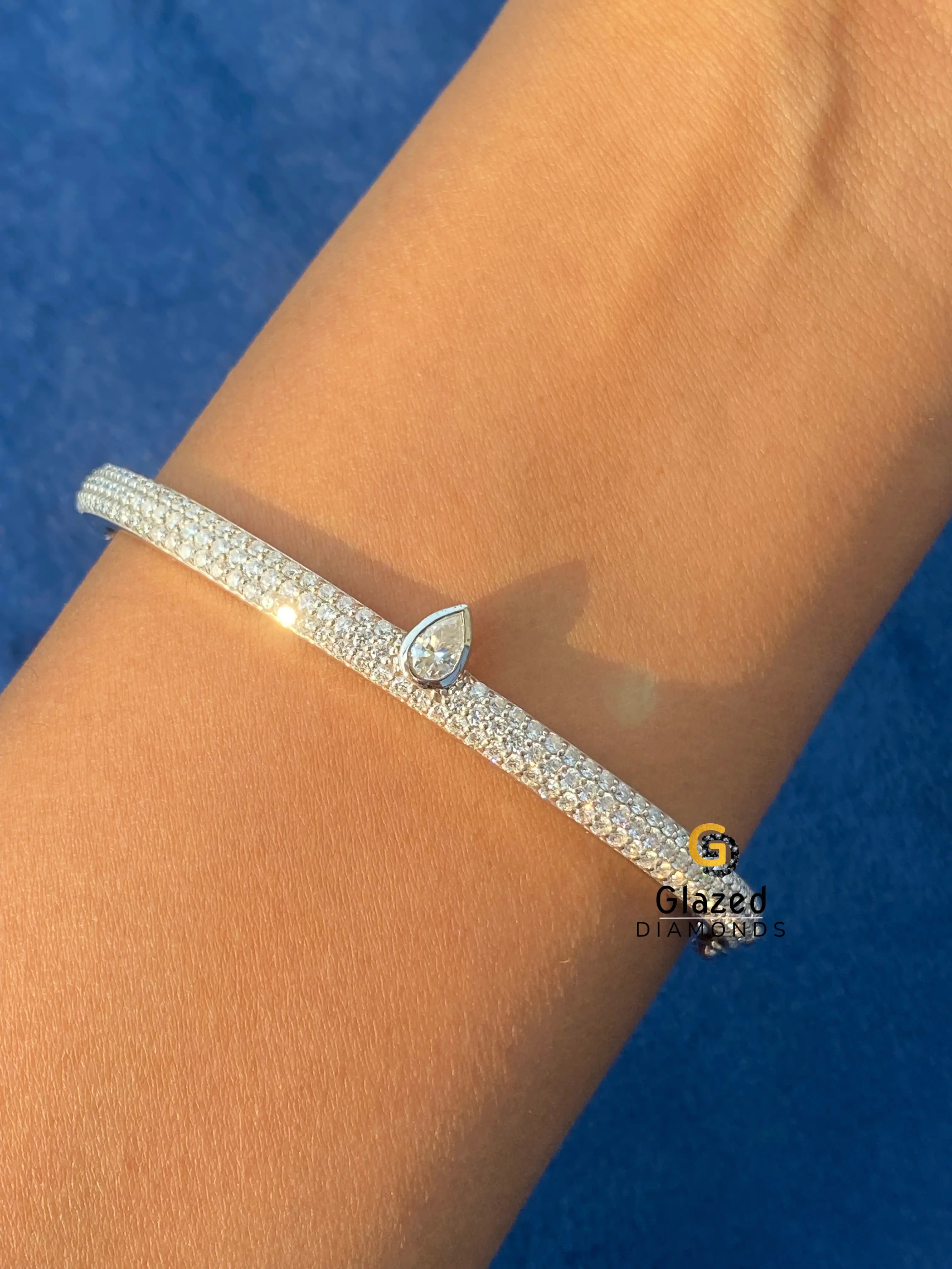 Pear Cut Moissanite Pave Bangle Bracelet