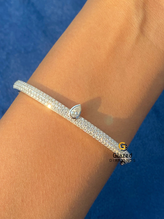 Pear Cut Moissanite Pave Bangle Bracelet