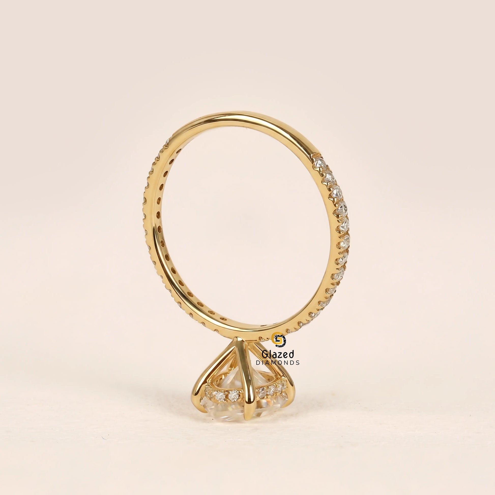 Pear Hidden Halo Lab Diamond Wedding Ring