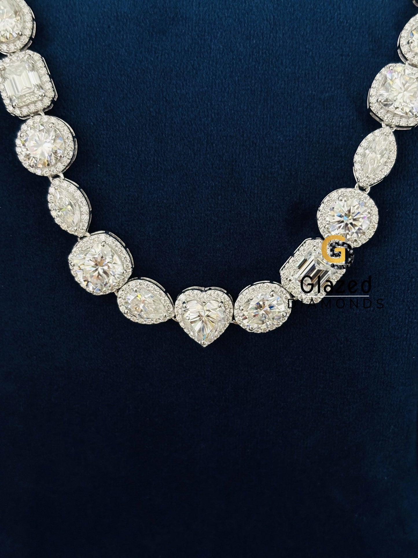 Pear Marquise heart Cushion Round Diamond Halo Tennis Chain