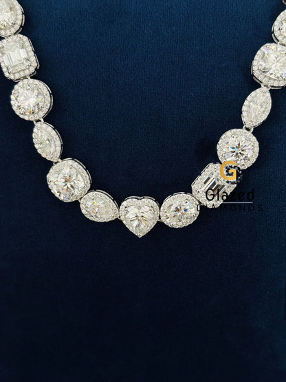 Pear Marquise heart Cushion Round Diamond Halo Tennis Chain