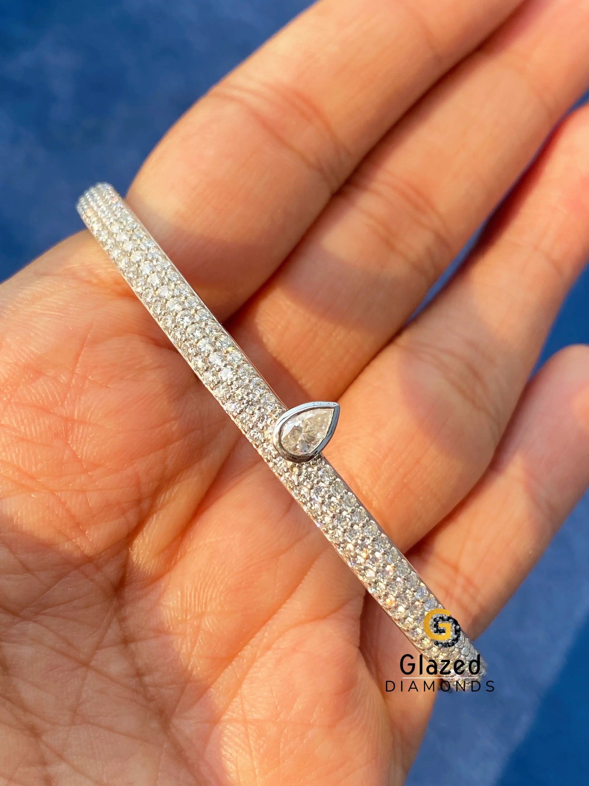 Pear Moissanite Bust Down Bangle Bracelet