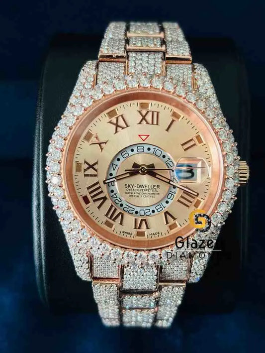 Pichese Pink Dial Sky Dweller Moissanite Watch