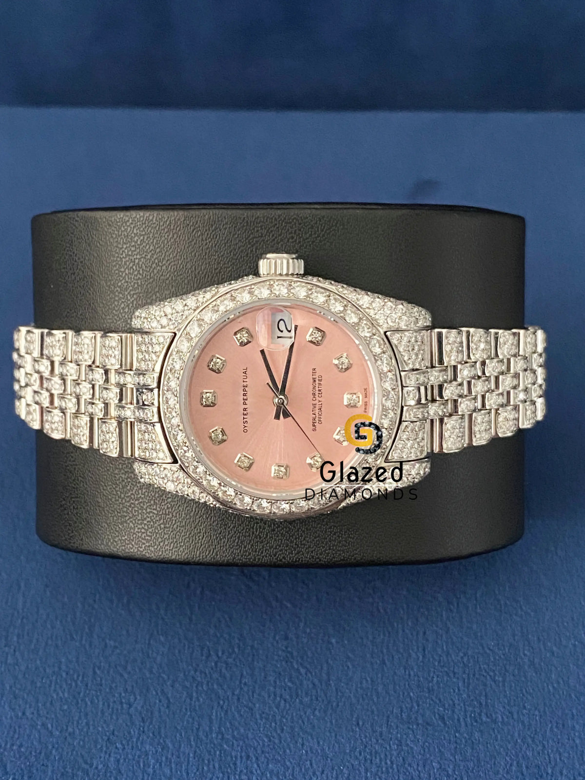 Pink Dial Fully Iced Out Moissanite Diamond Studded Watch