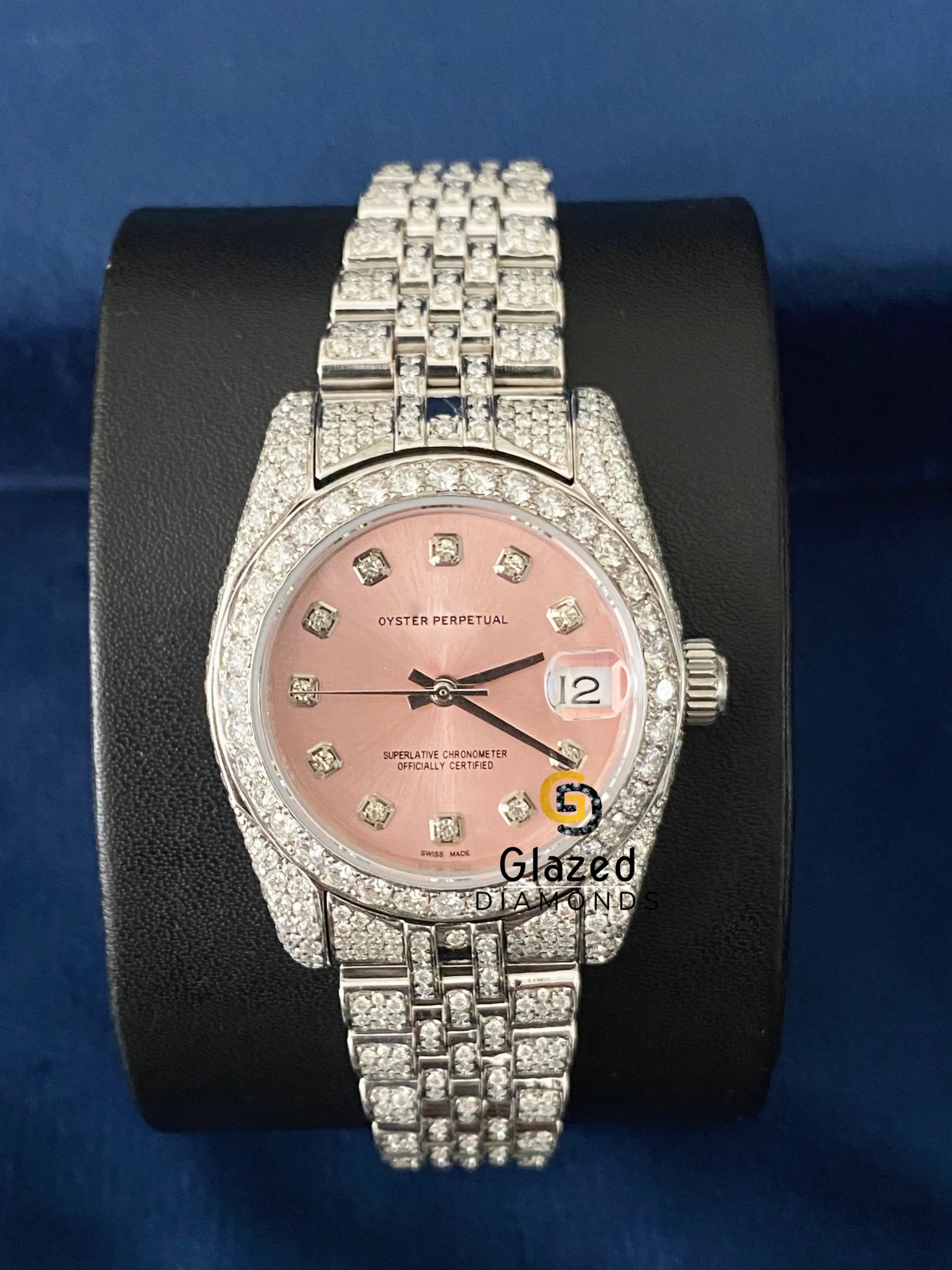 Pink Dial Fully Iced Out Moissanite Diamond Studded Watch