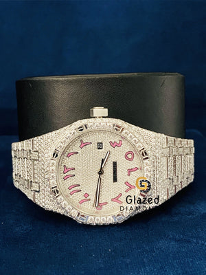 Pink Arabic Dial Hip Hop Moissanite Watch
