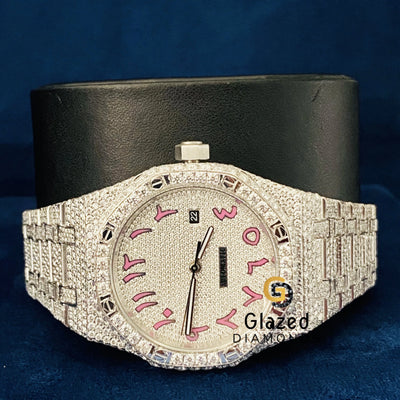 Pink Arabic Dial Hip Hop Moissanite Watch