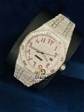 Pink Arabic Number Iced Out Moissanite Watch