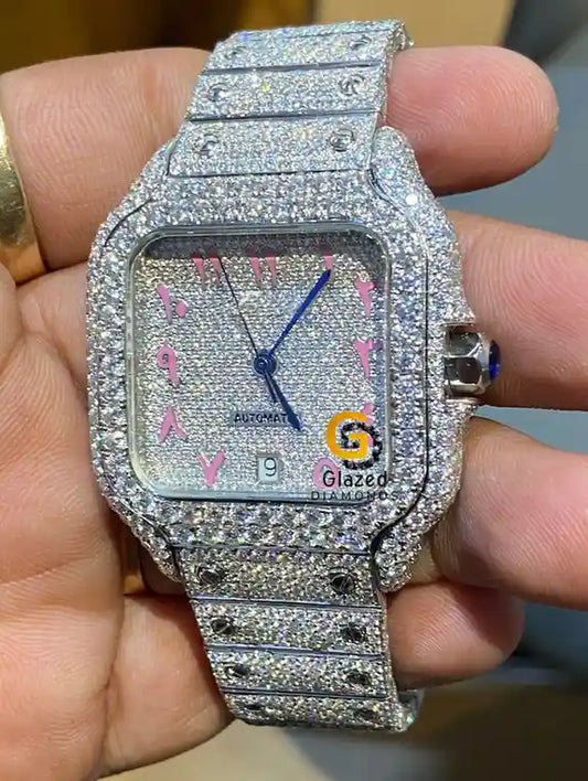 Pink Arebic Dial Moissanite Watch