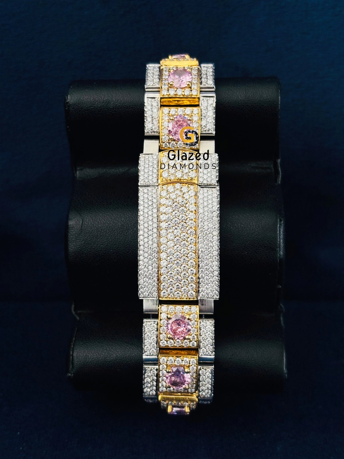 Pink Diamond Roman Number Fully Iced Out Moissanite Watch