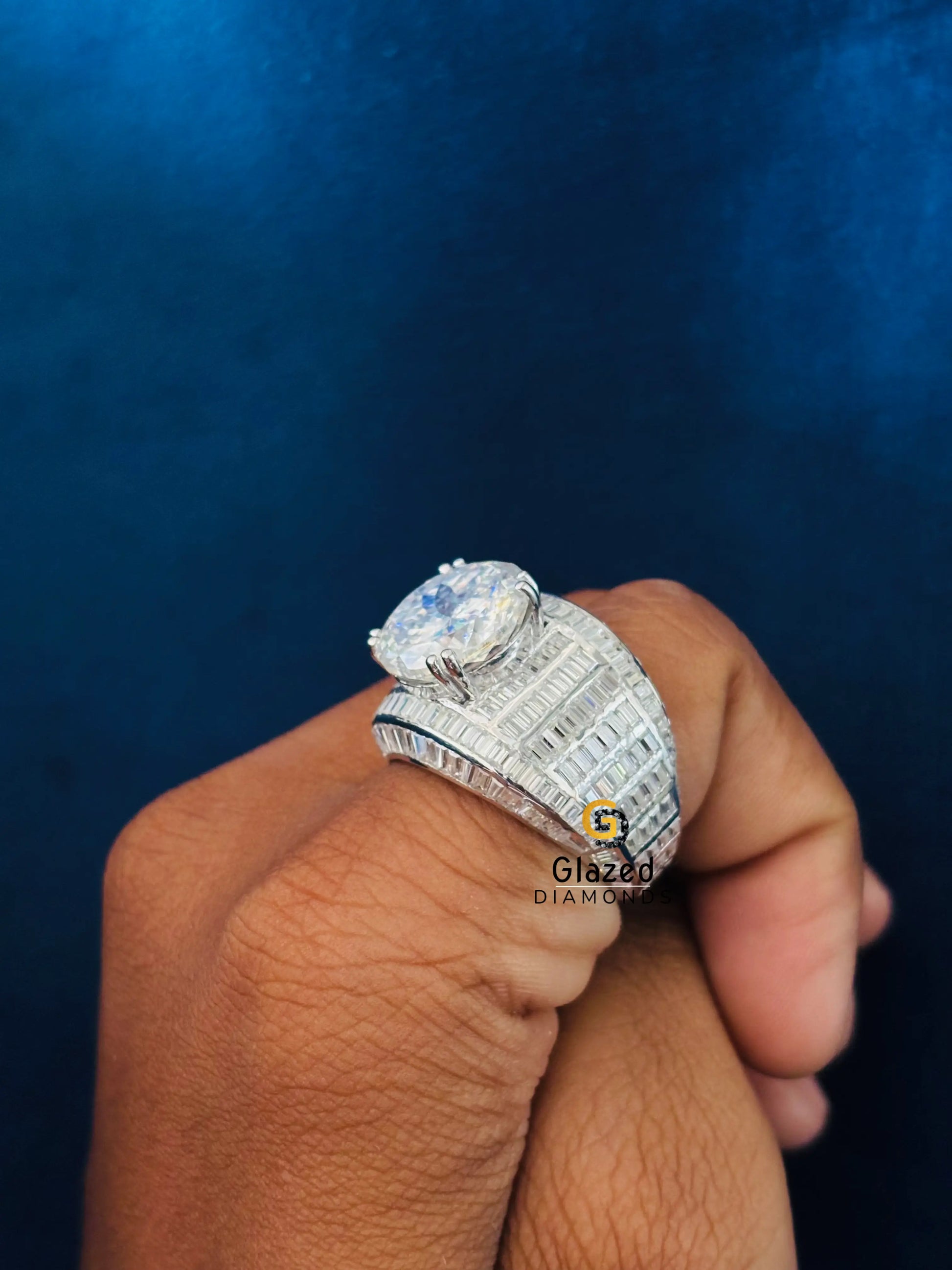 Portuguese Cut Baguette Moissanite Hip Hop Ring