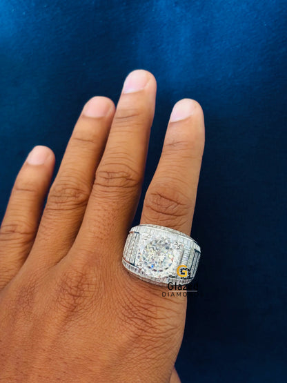 Portuguese Cut Baguette Moissanite Hip Hop Ring For Men