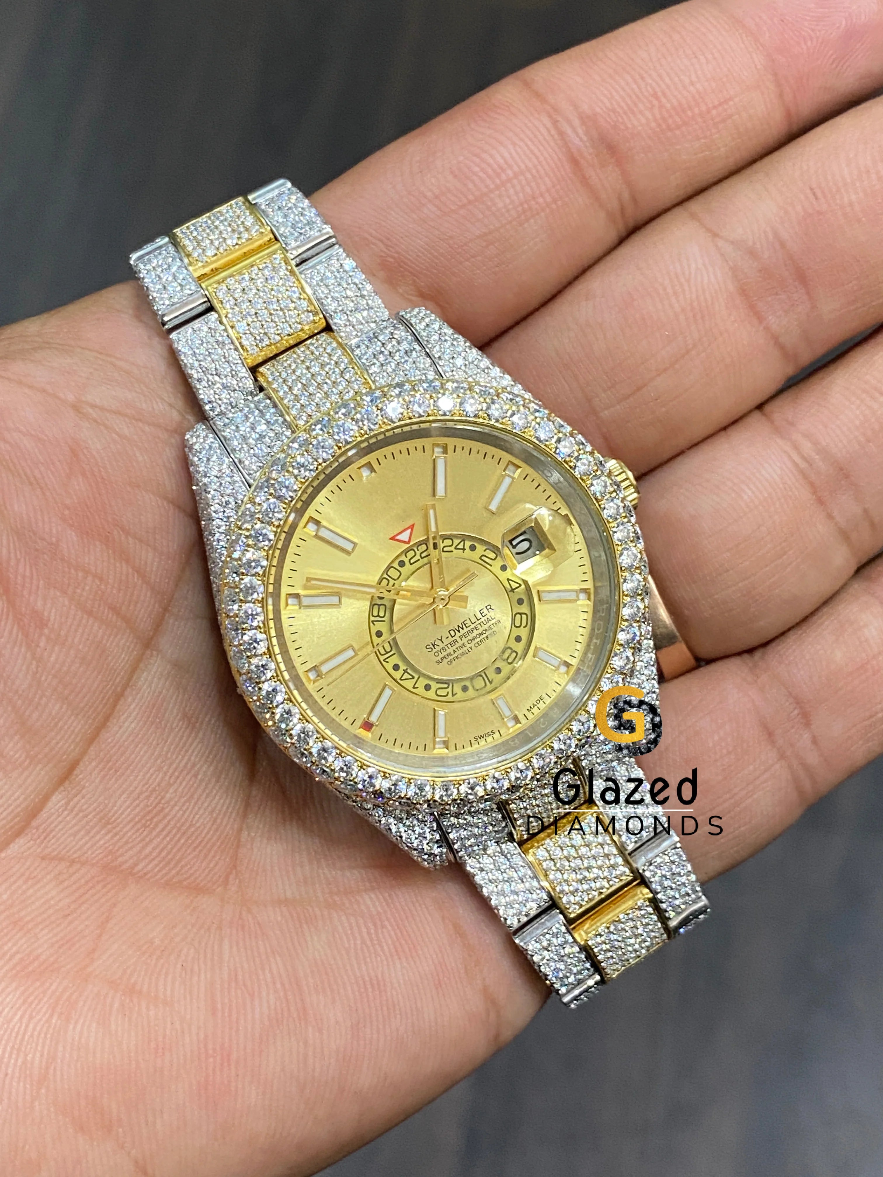 Two Tone Presidential Moissanite Diamond Studded Watch