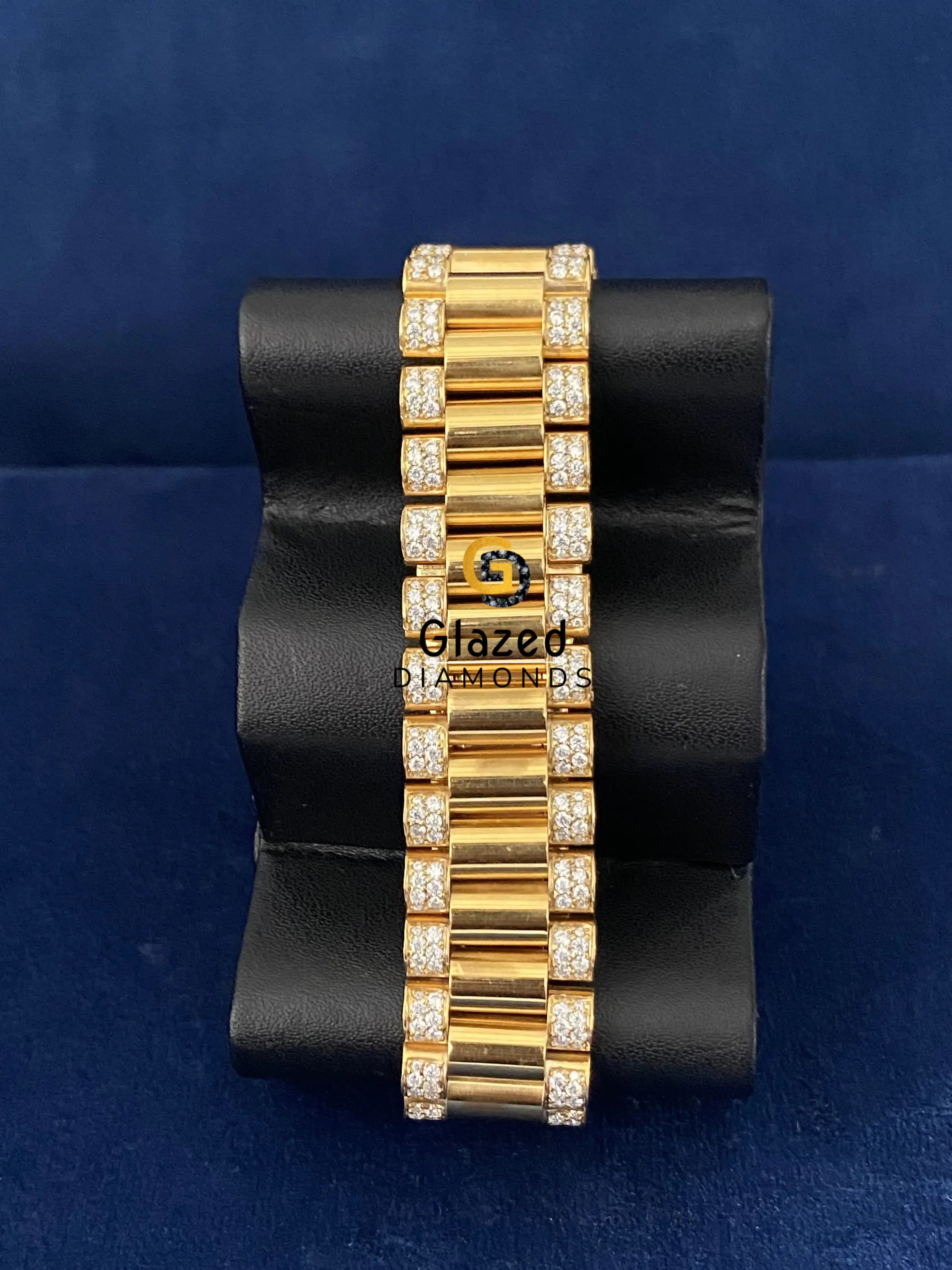 Presidential Strap Green Dial Iced Out Moissanite Watch