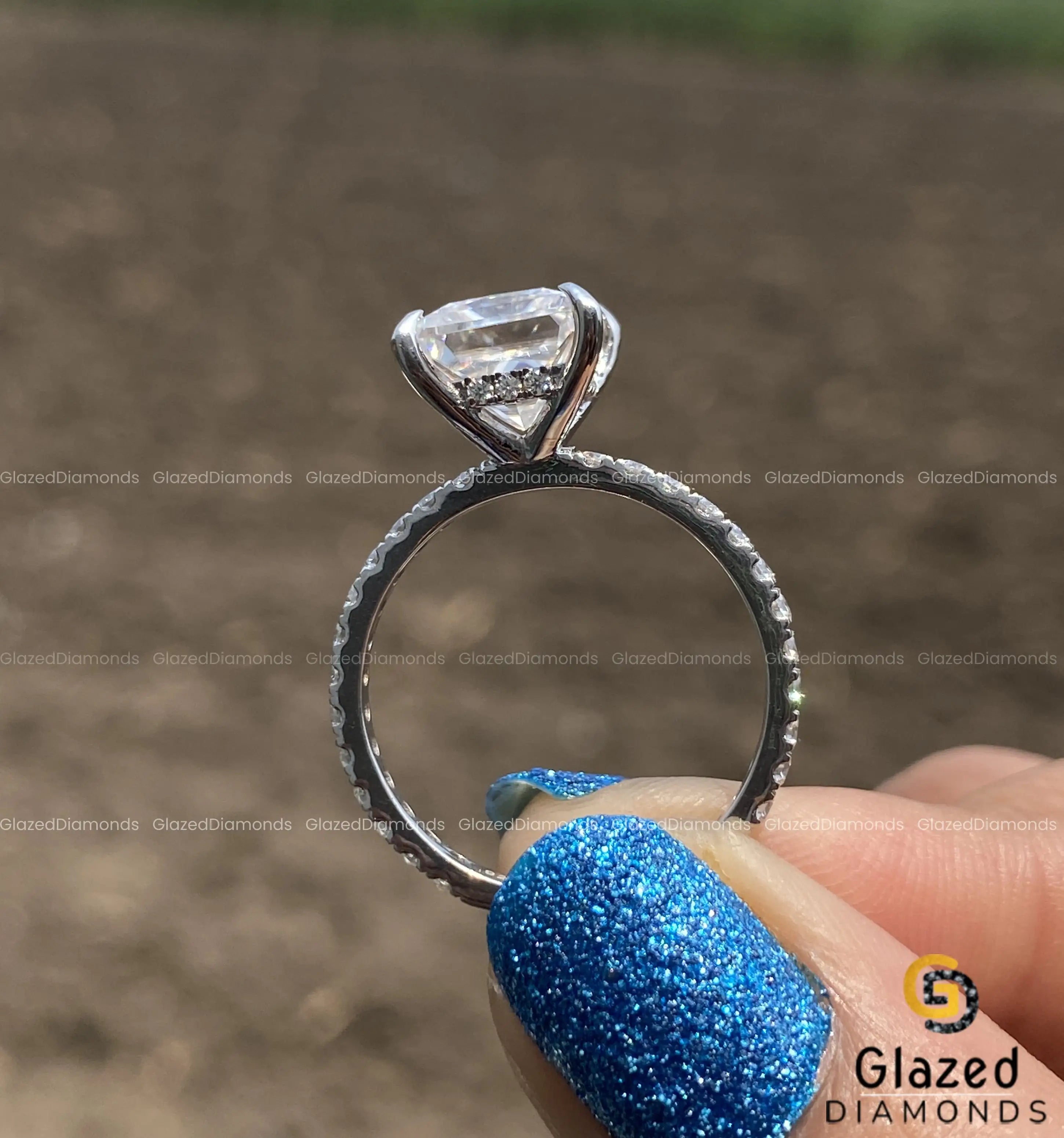 2.50 Ct Hidden Halo Princess Cut Moissanite Engagement Ring