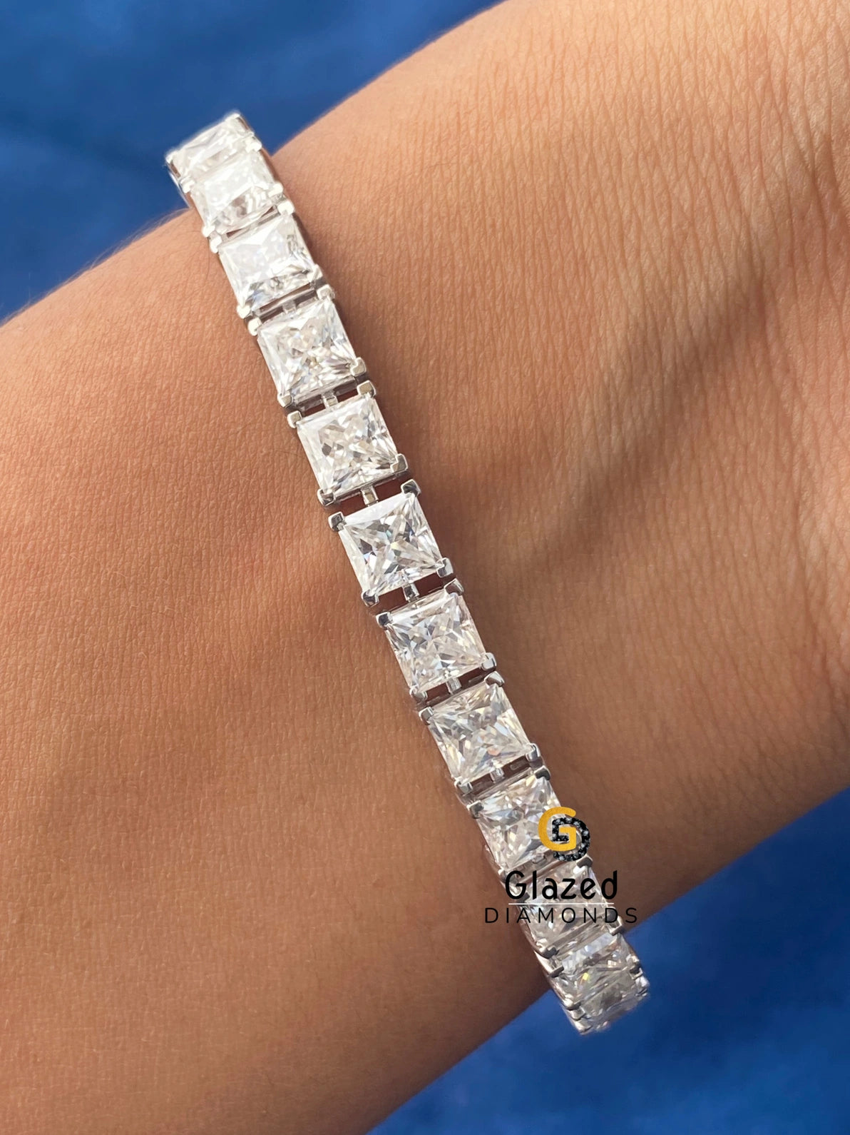 Princess Cut Moissanite D Colorless Tennis Link Bracelet