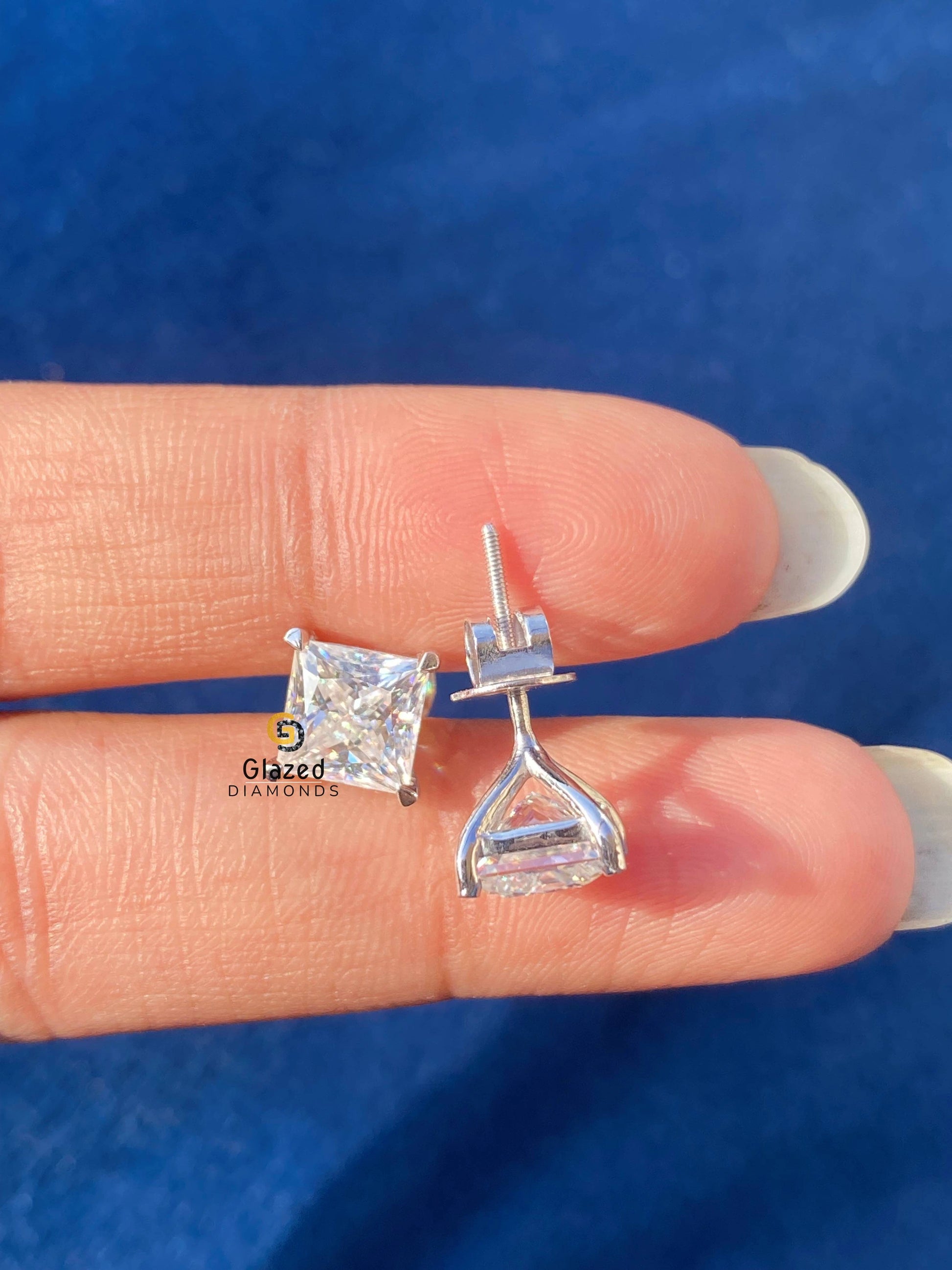 Princess Cut Moissanite Four Prong Stud Earrings