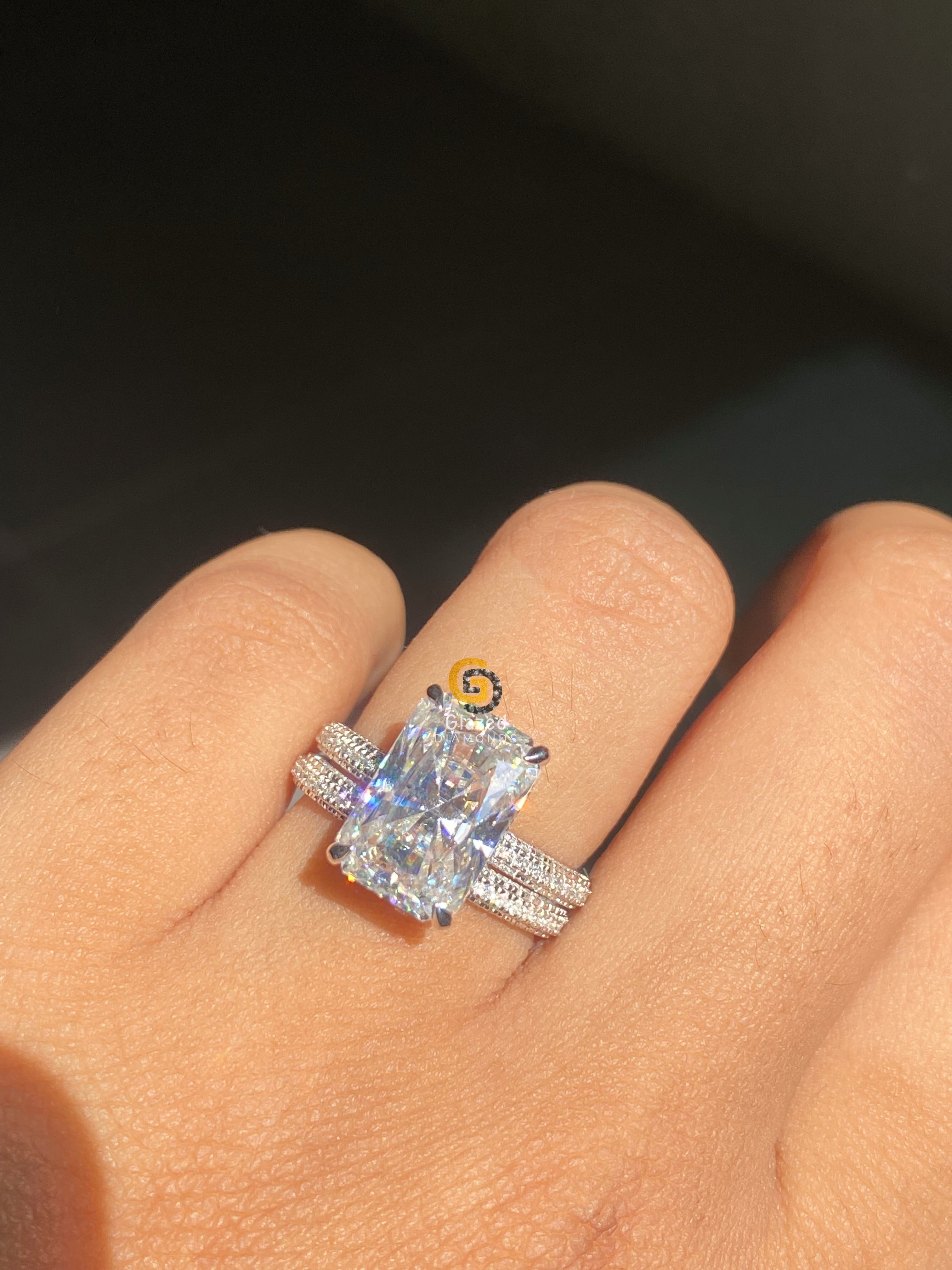 5 CT Radiant Cut Hidden Halo Moissanite Wedding Bridal Set For Her
