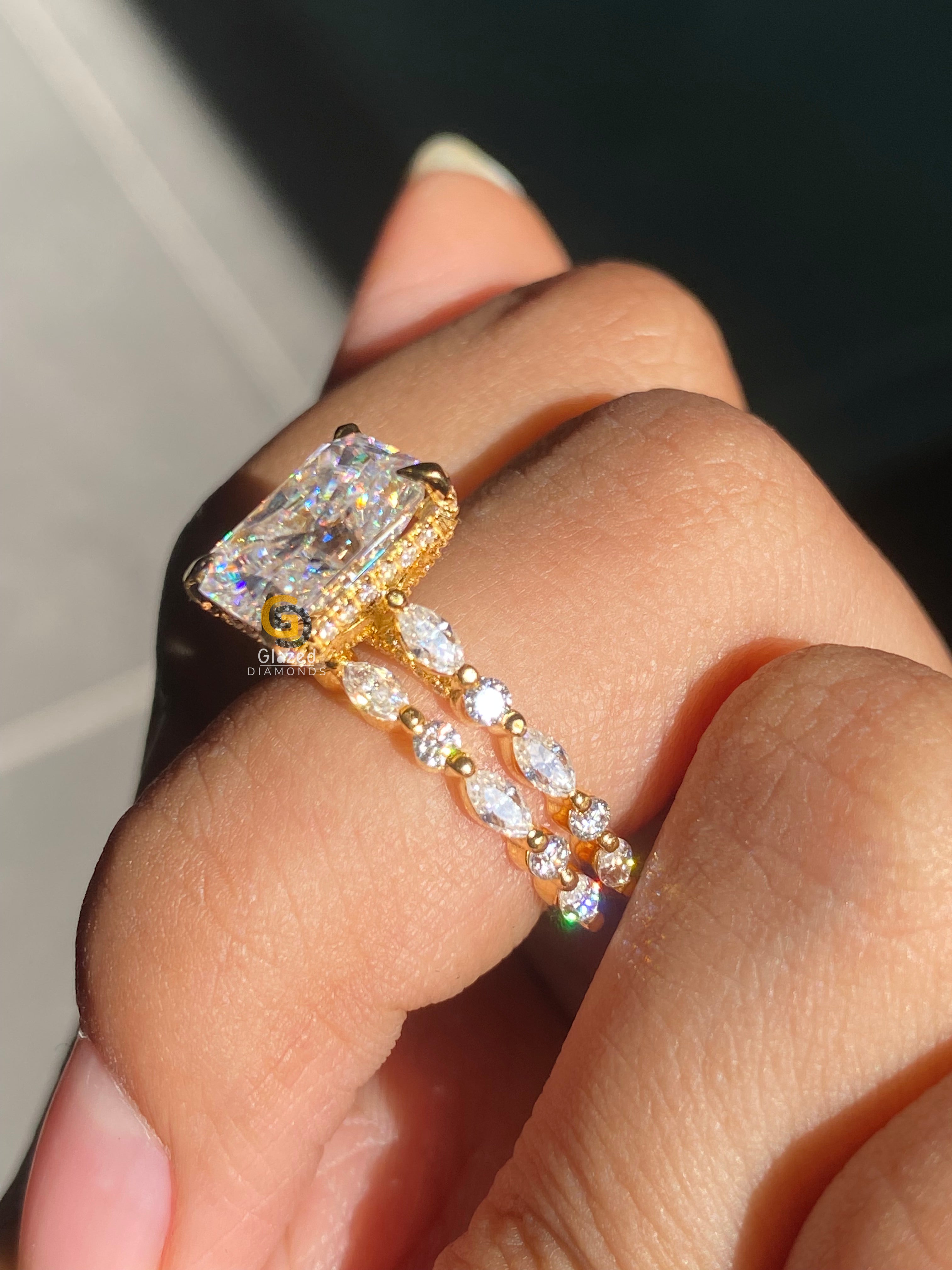 4 CT Radiant Cut Bubble Band Moissanite Wedding Bridal Ring Set For Her