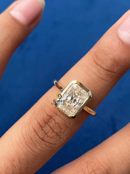 Radiant Cut Moissanite Bezel Set Ring