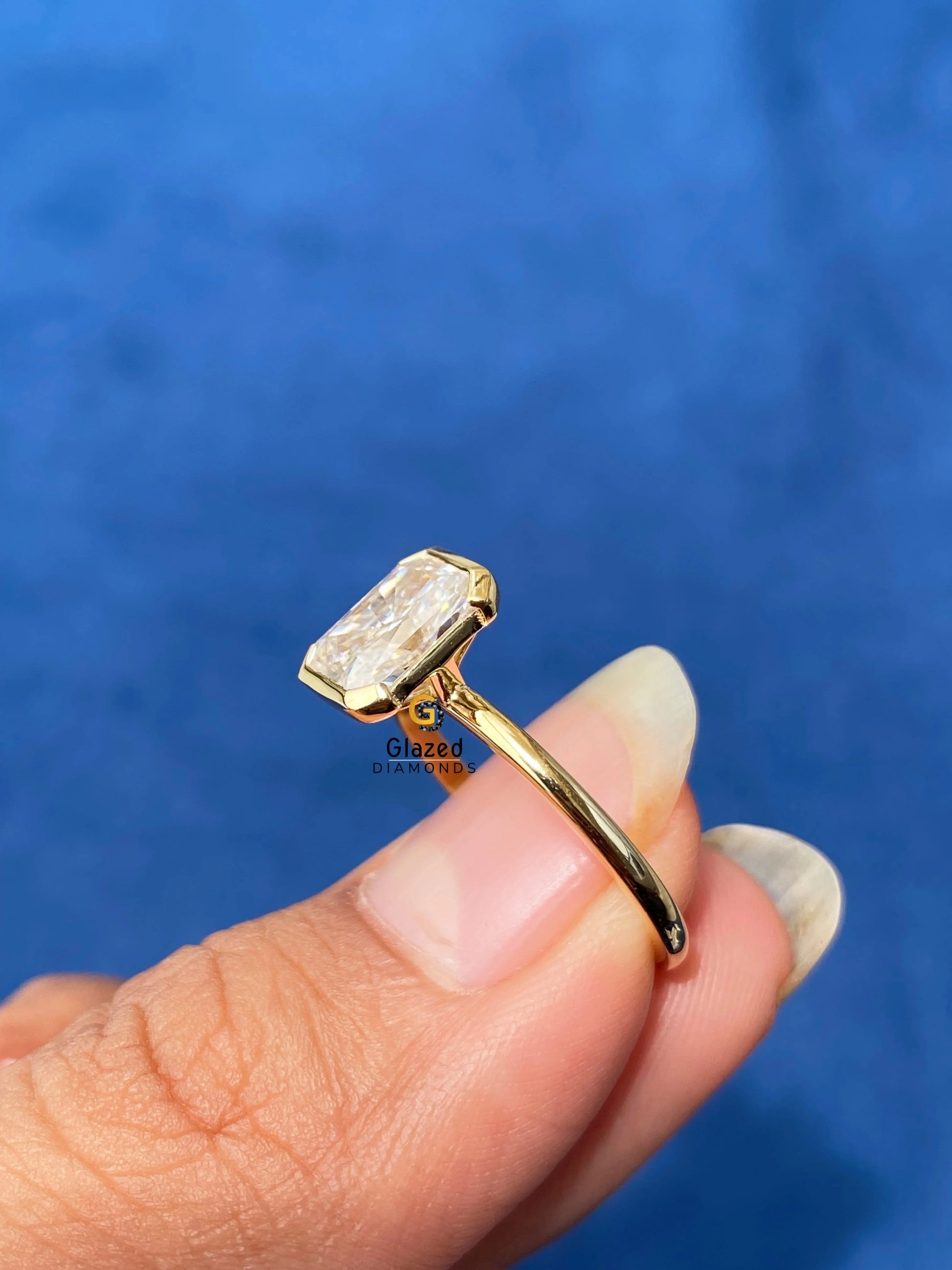 Radiant Cut Moissanite Half Bezel Ring