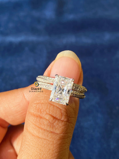 Radiant Cut Moissanite Wedding Bridal Set For Her