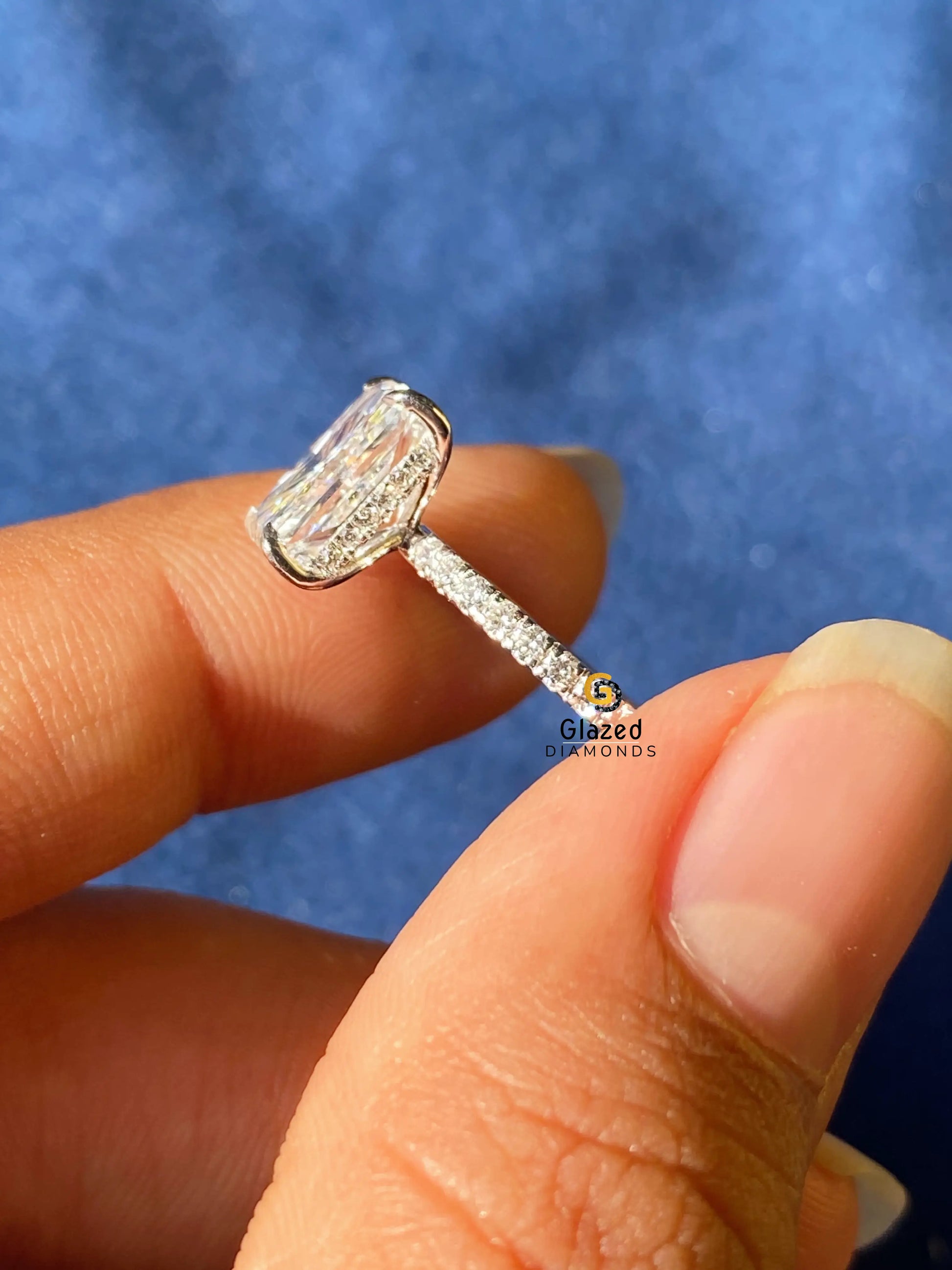 Radiant Hidden Halo Pave Band Moissanite Wedding Ring