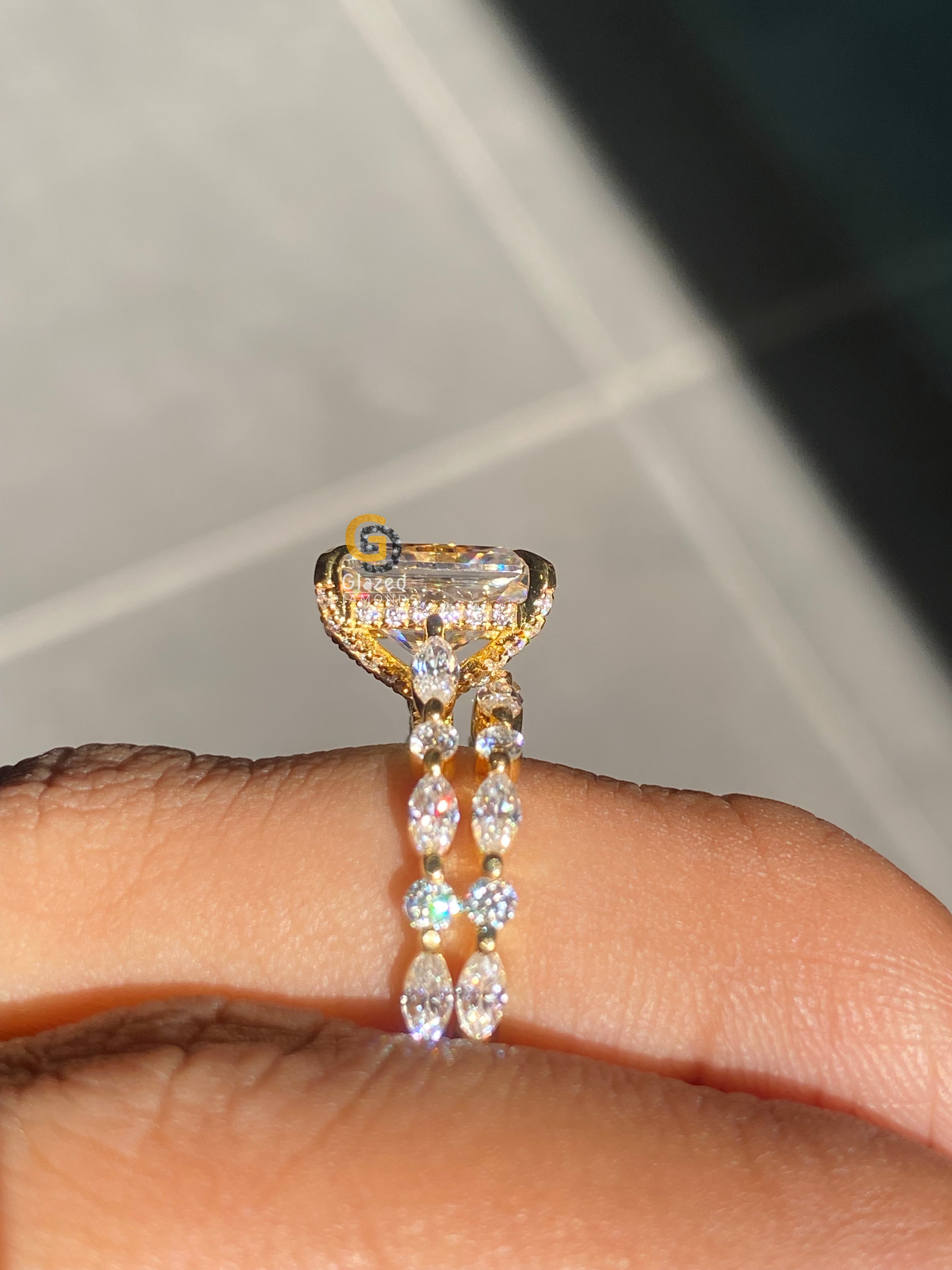 4 CT Radiant Cut Bubble Band Moissanite Wedding Bridal Ring Set For Her