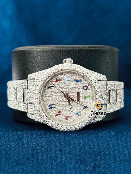 Rainbow Dial Fully Iced Out Moissanite Watch