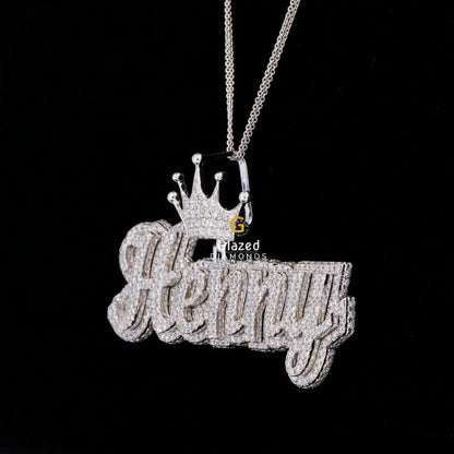 Bust Down Moissanite Diamond Customized Name Iced Out Pendant With Crown