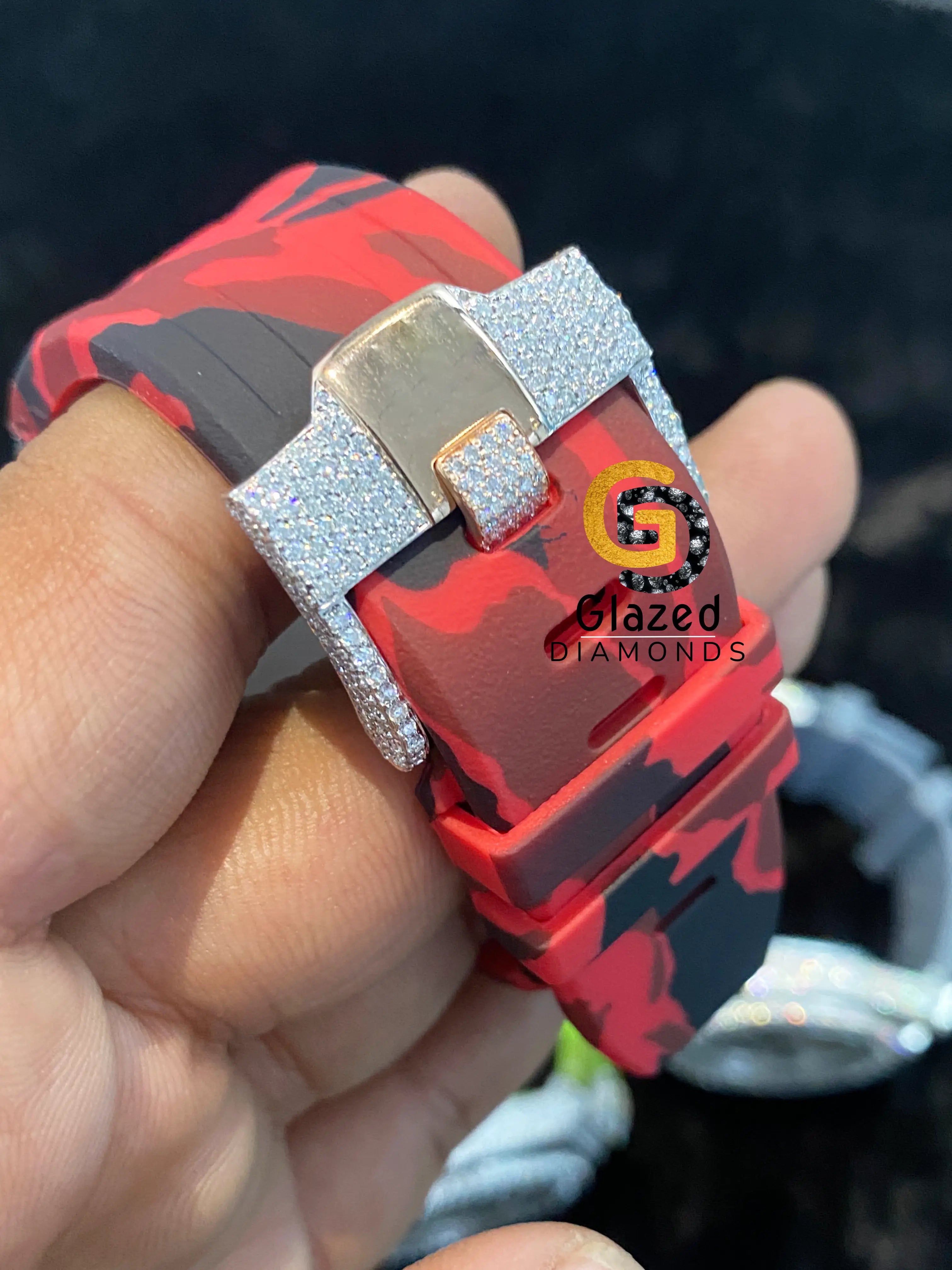 Fully Bust Down Red Starp Bezel Dial VVS Moissanite Watch For Men