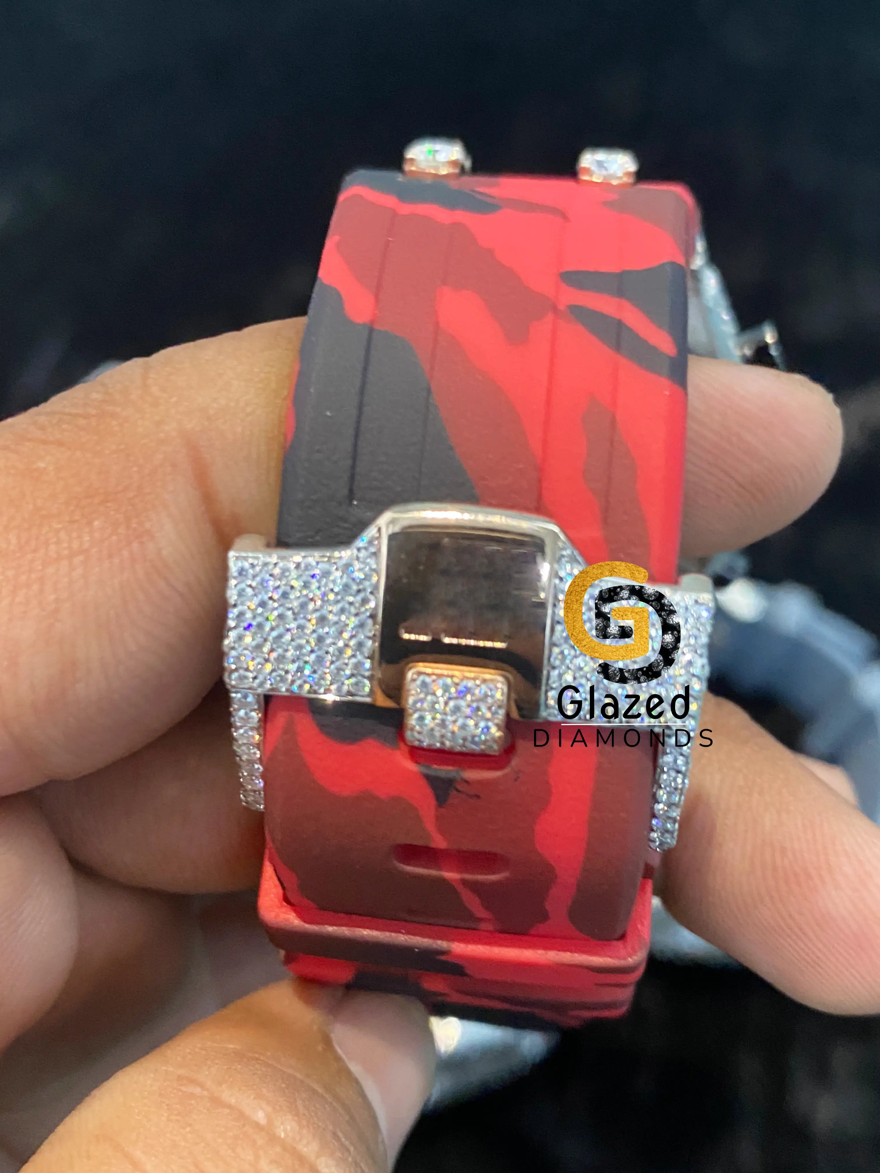 Fully Bust Down Red Starp Bezel Dial VVS Moissanite Watch For Men