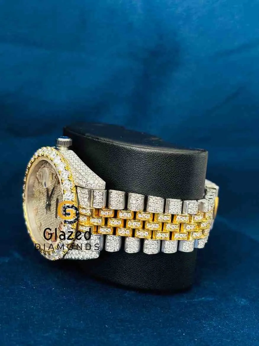 Red Roman Dial Bust Down Jubilee Strap Moissanite Watch