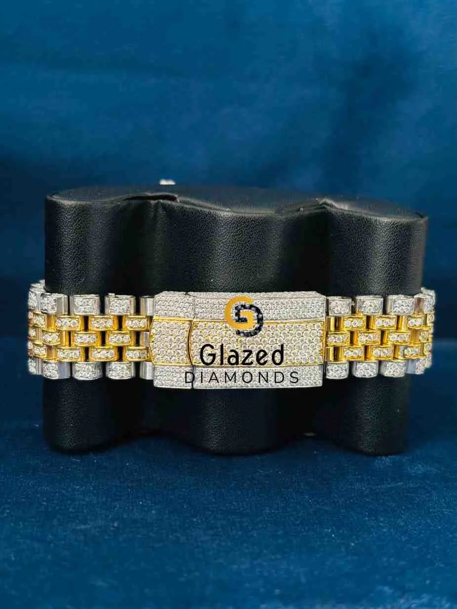 Red Roman Dial Stainless Steel Moissanite Watch 