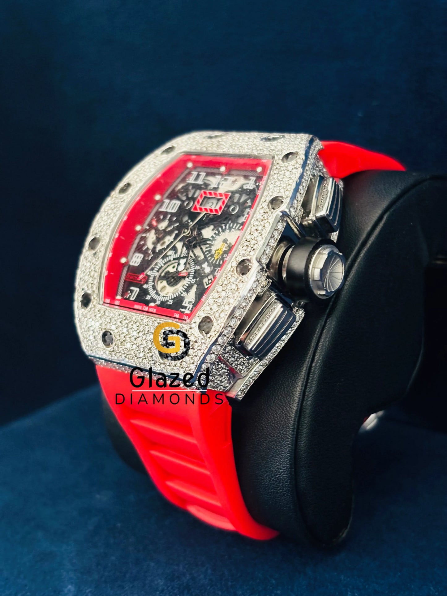 Red Rubber Strap Moissanite Face Dial Watch For Him