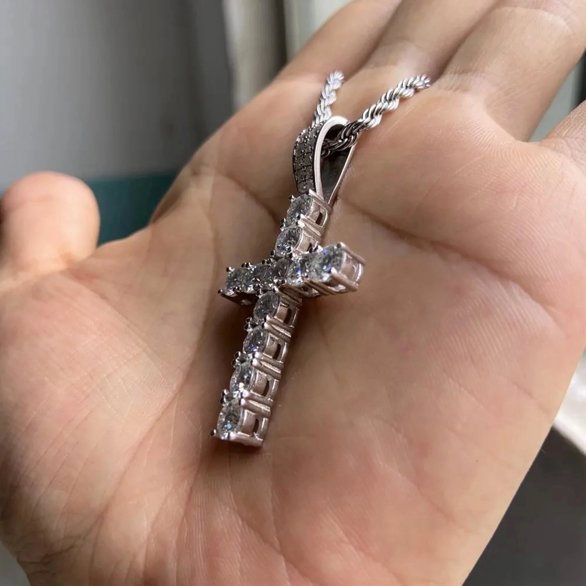 Hip Hop Round Cut VVS Moissanite Diamond Cross Pendant Men's