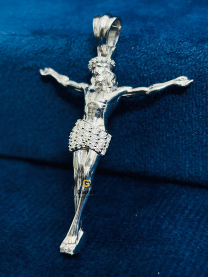 Solid 925 Sterling Silver Round Cut Moissanite 3D Jesus Pendant