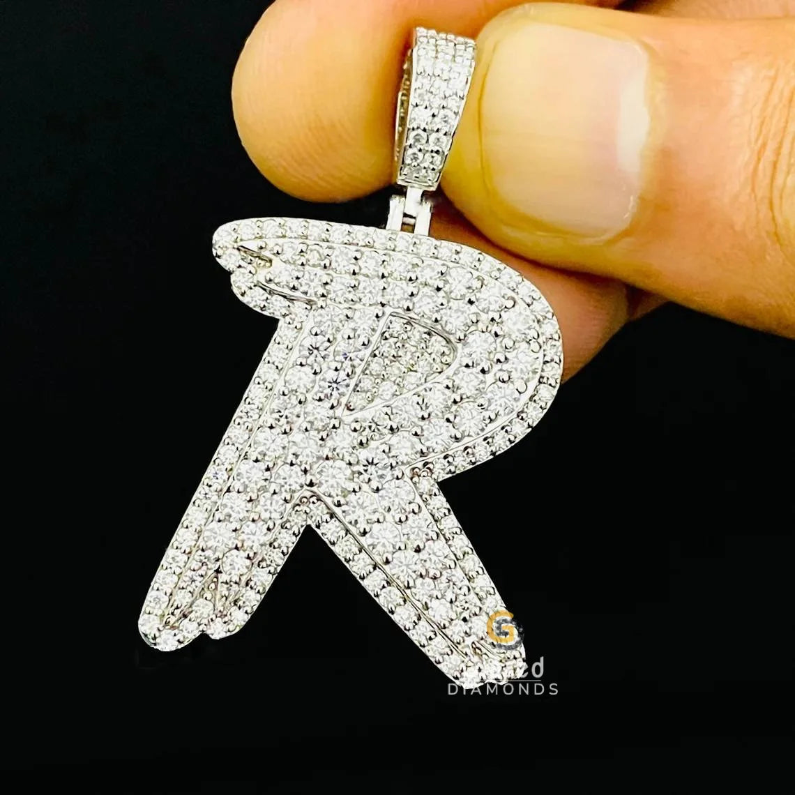 Initial R Letter Moissanite Diamond Iced Hip Hop Pendant