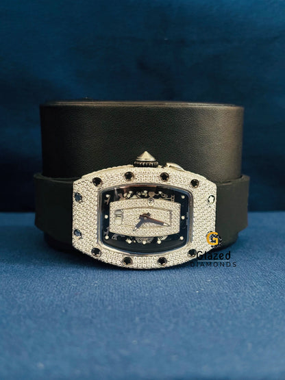 Richard Mille Black Rubber Strap Moissanite Watch For Men