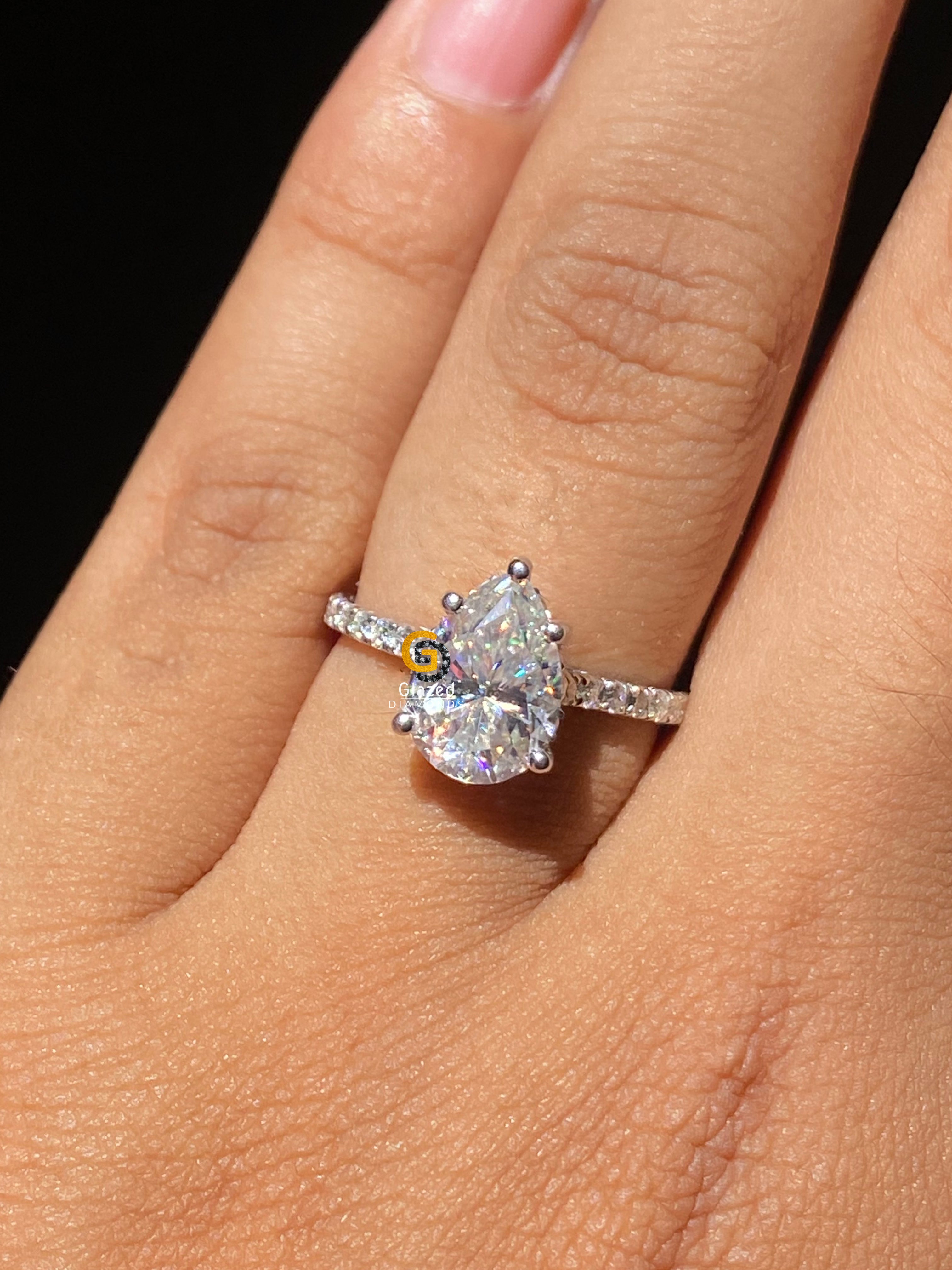 3 CT Pear Cut Pave Set Moissanite Engagement Ring For Her