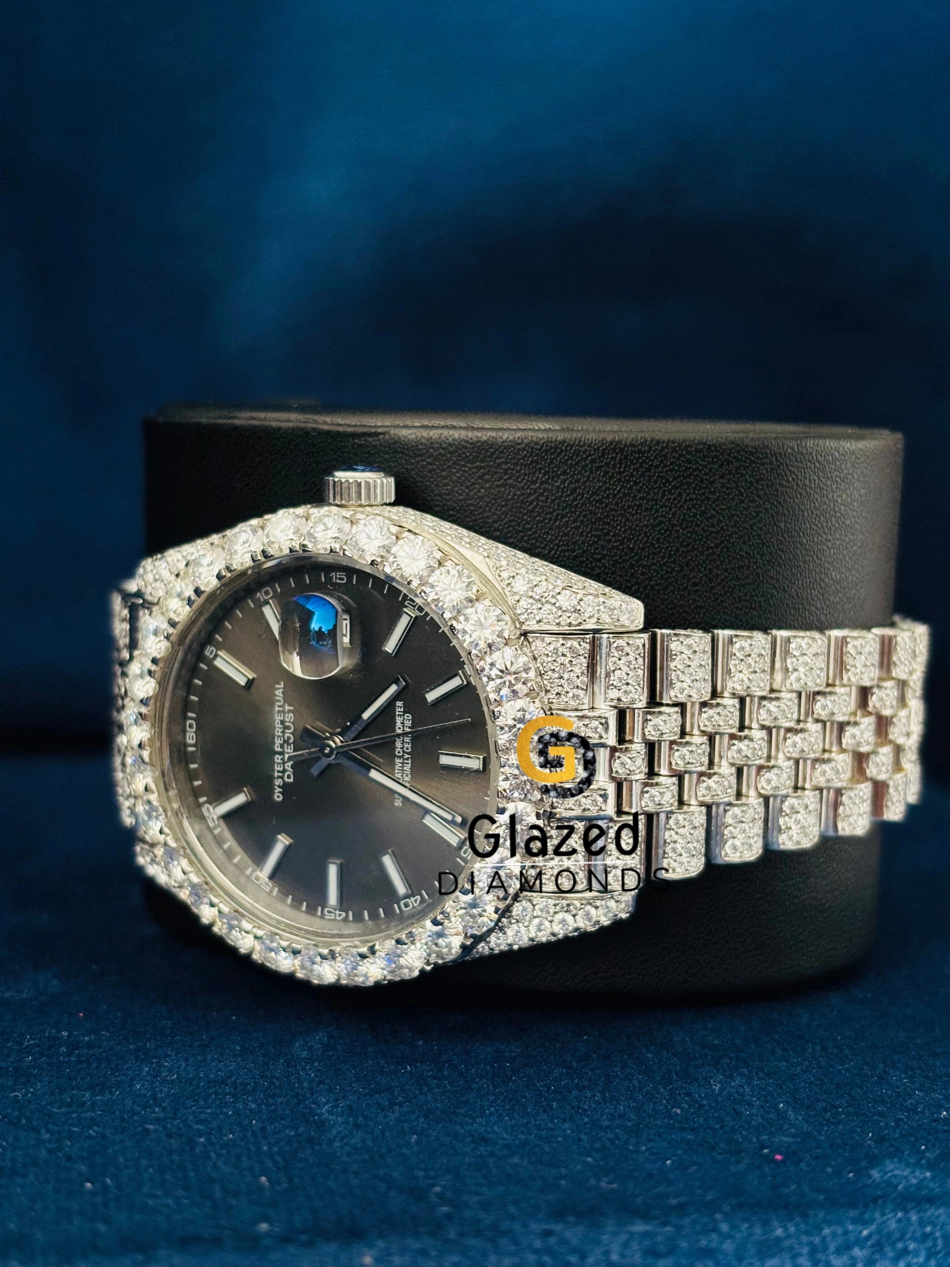 Rolex White Bar Studded Moissanite Watch