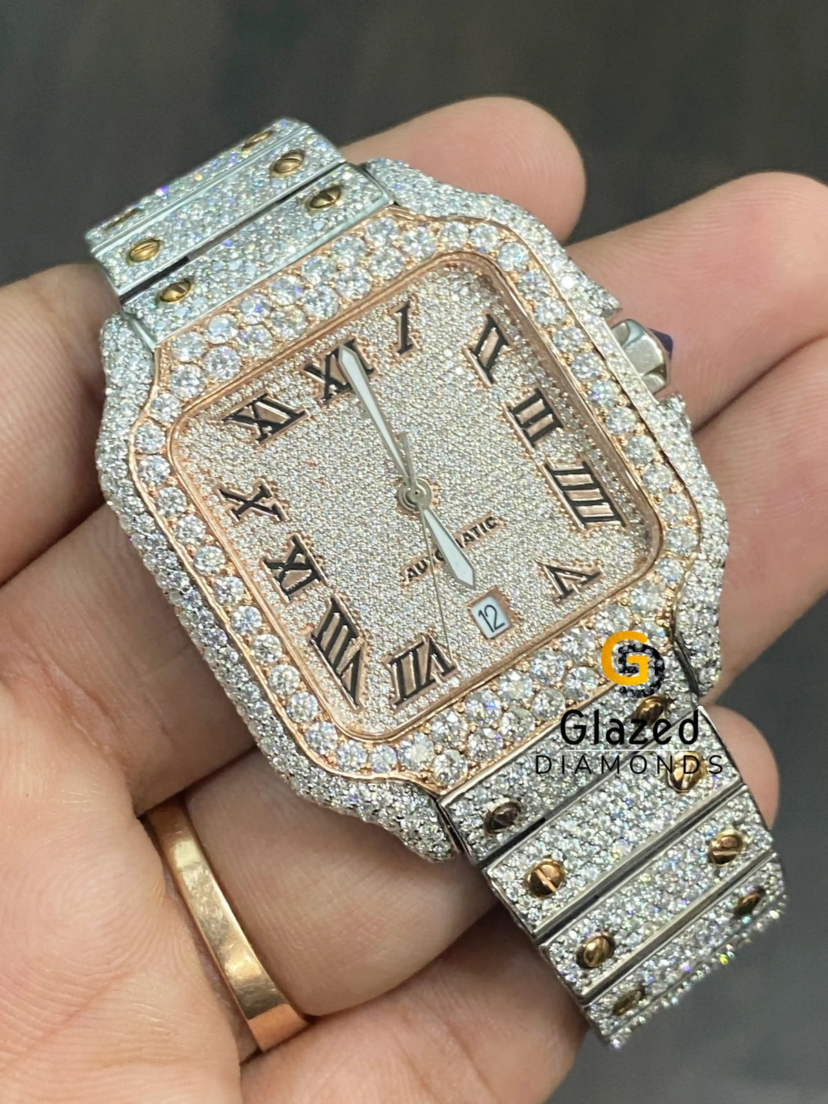 Two Tone Bust Down VVS Moissanite Diamond Studded Hip Hop Watch