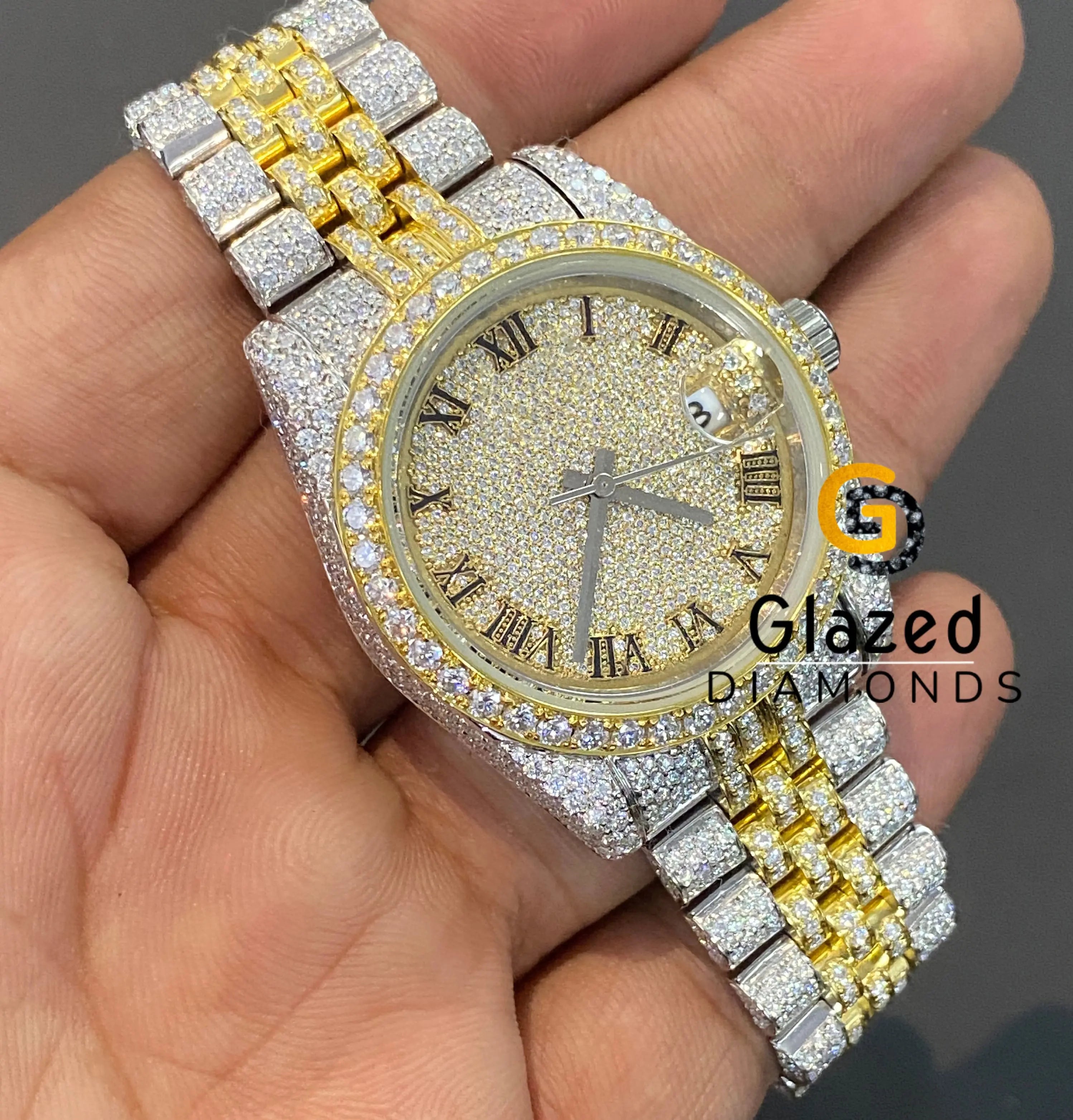 Two Tone Fully Iced Out Jubilee Bracelet Moissanite Hip Hop Watch