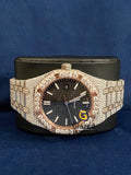 Roman Black Dial Two Tone Fully Iced Out VVs Moissanite Watch